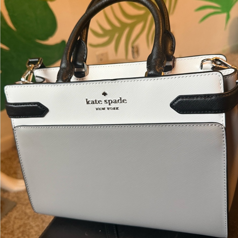 kate spade Staci Two-Tone White & Black Leather Satchel - Picture 2 of 10